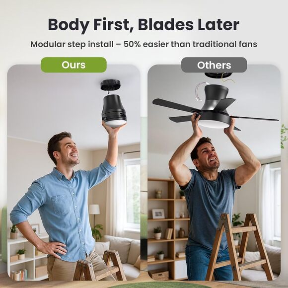 New 42” Low Profile Modern Ceiling Fan With LED Light and Remote - Picture 3 of 8